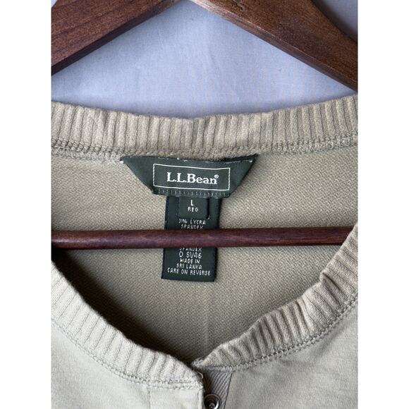 LL Bean Sweater Womens Size Large Green-Cream Hide Button Cardigan Fleece - Picture 4 of 7